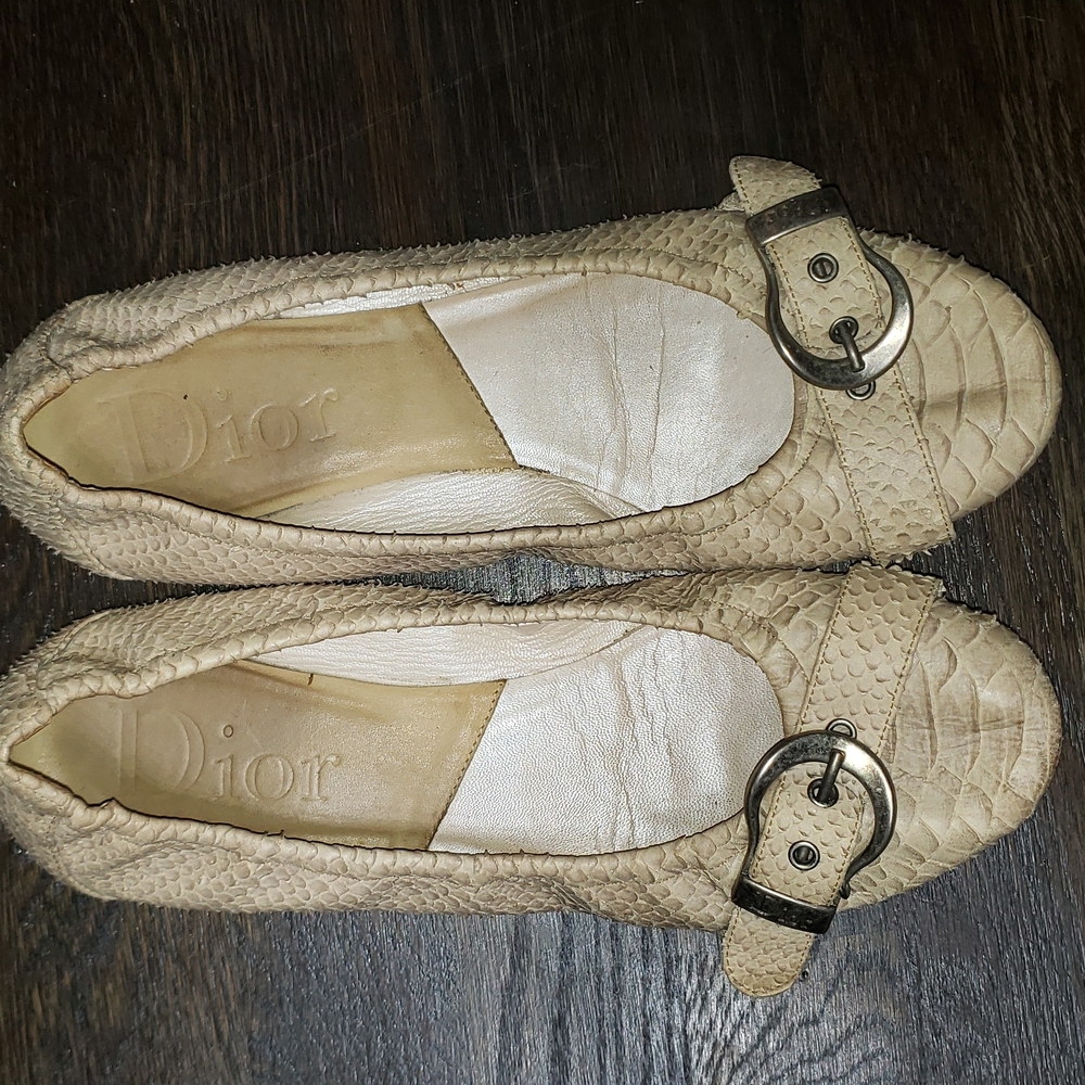 Christian Dior Western Ball Cream Python Buckled Ballet Flats